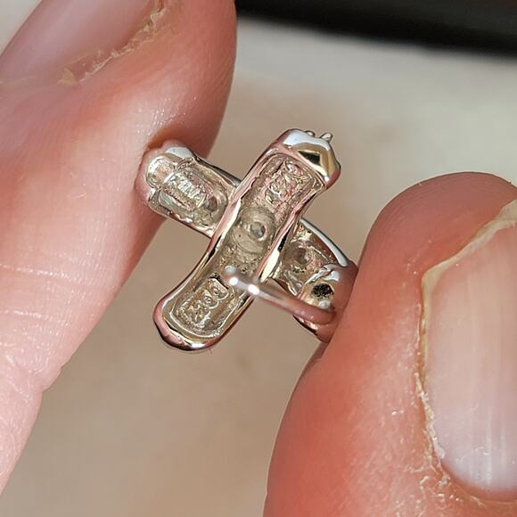 Sterling Silver CZ Earrings 1 Inch Criss Cross X Studs Sparkle Jewelry - Picture 6 of 10